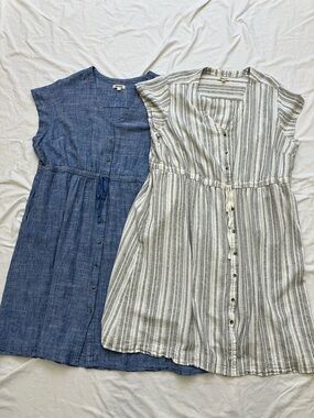 Women’s 3x Button-Front Midi Dress Duo — Blue & White Striped